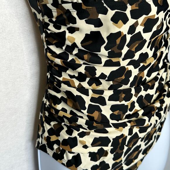 NWT Ellen Tracy Animal Print Halter One-Piece Swimsuit w/ Keyhole – Size 8 - Picture 3 of 8